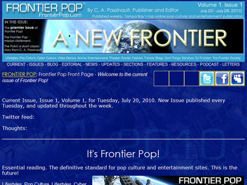 Frontier Pop first issue beta test screen.